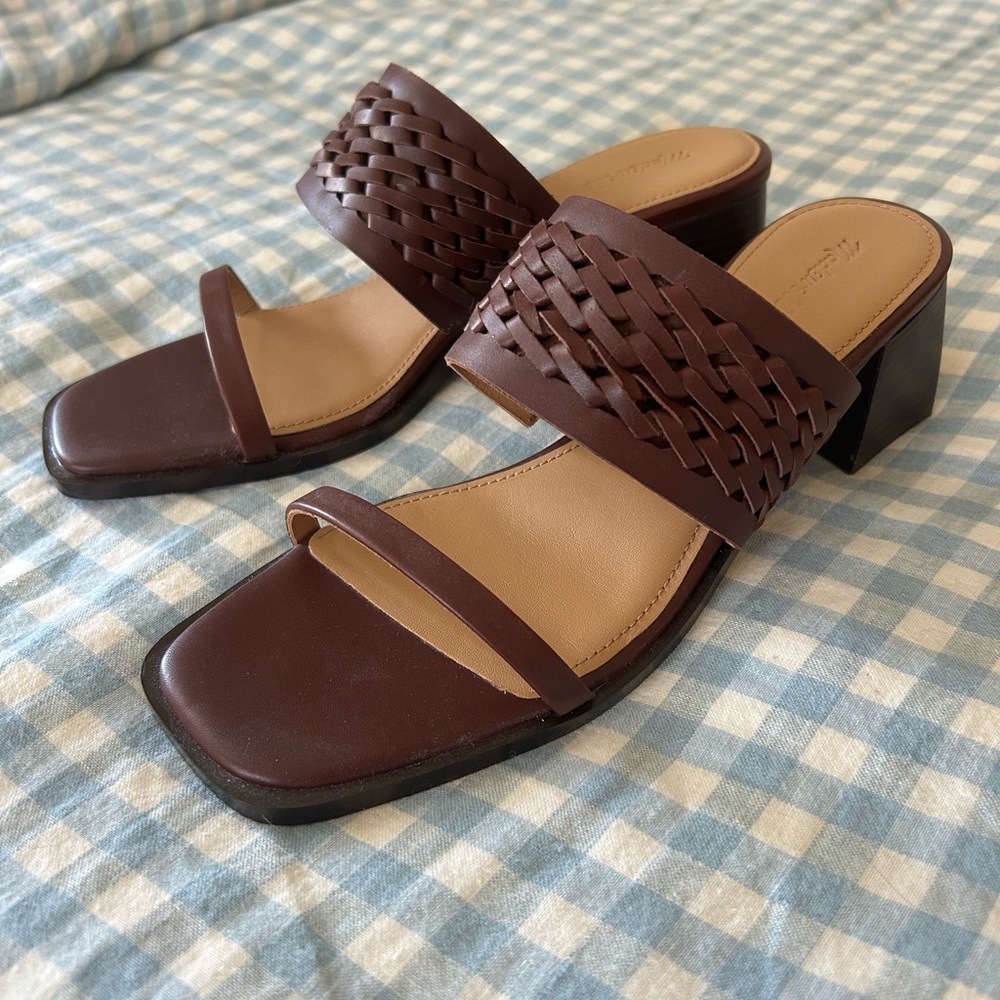 Madewell Dark Brown Woven Heeled Sandals | NWOT